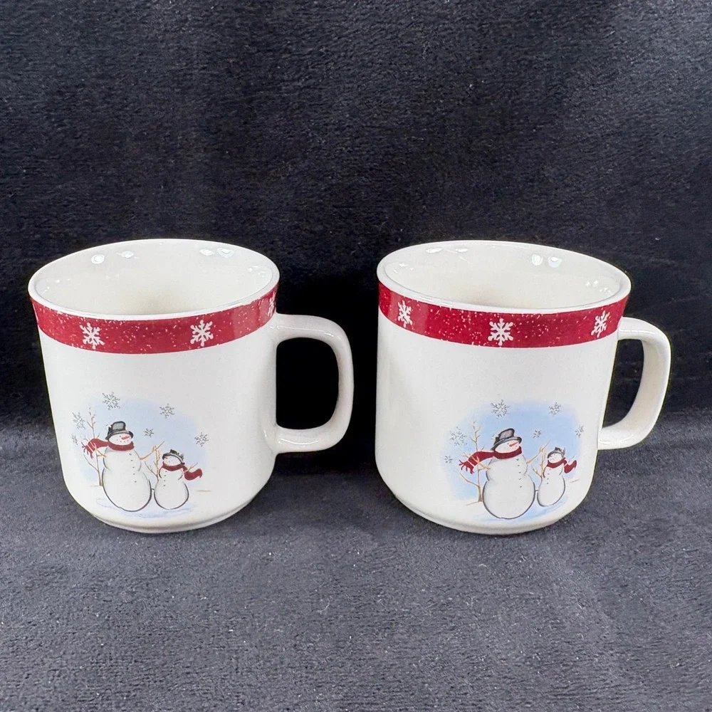 Lot of 4 Royal Seasons Stoneware Cups /‎ Mugs 2 Snowmen & Snowflake Design